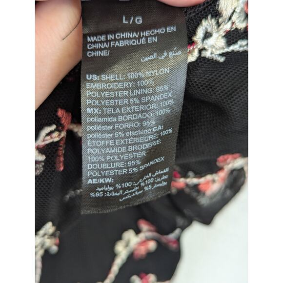 WHBM Embroidered Floral Blouse Large Black Sheer Fairy Grunge Witchy Flowy Dark - Picture 5 of 8